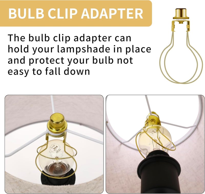 ALUCSET 2 Pack Round Lamp Shade Light Bulb Clip Adapter, Lampshade Holder Clip on with Lamp Shade Attaching Finial Top Bracket Holder Support Fitter Parts Converter (Set of 2, Gold) - Image 5